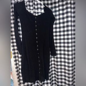 Black button off the shoulder long dress